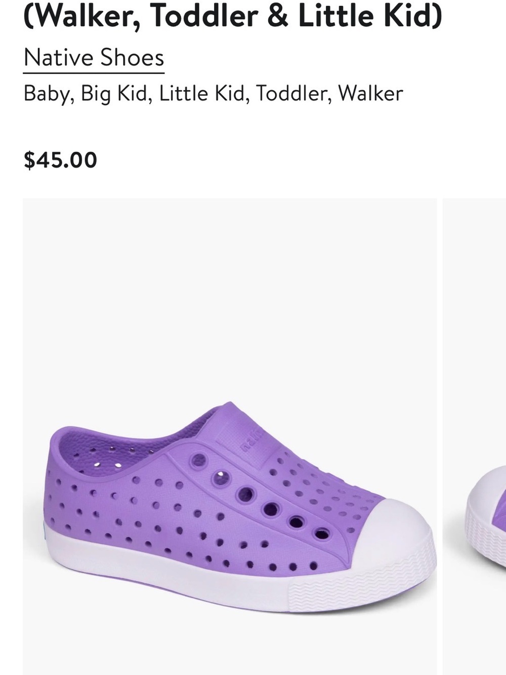 NATIVE Shoes Kids Lavender Slip-On